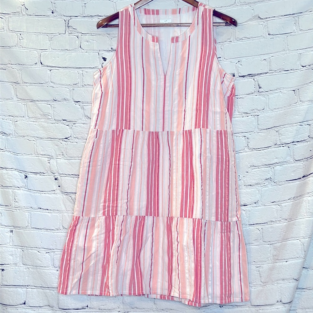 J. Jill Pink Blue Striped Tiered Sleeveless Dress Size Medium Petite